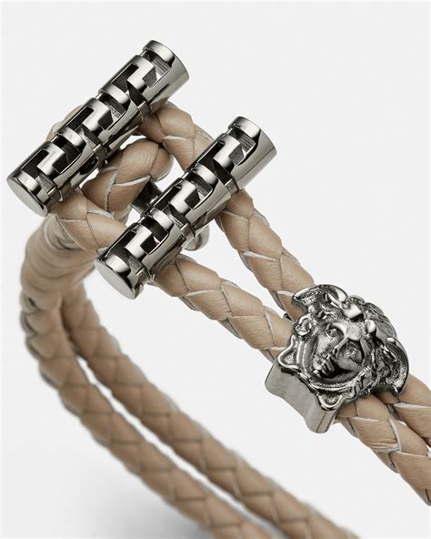 versace black leather logo bracelet|medusa braided leather bracelet.